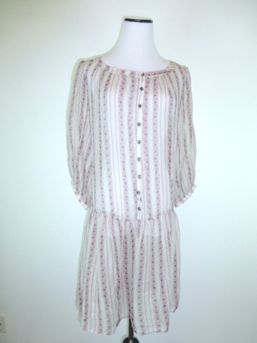 GEREN FORD Sheer Silk stripe tunic DRESS M htf